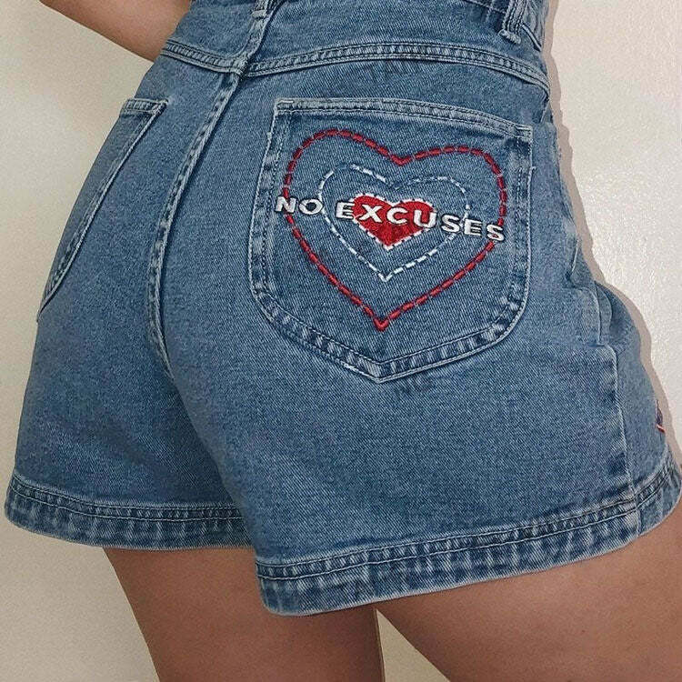 Trendy Y2K Embroidery Denim Shorts with Rhinestone Fringe for a Vintage Look