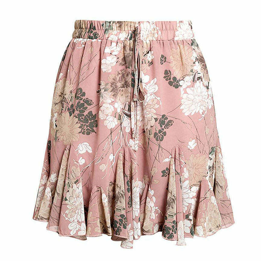 Trendy Y2K Flora Mini Skirt - Grey Cargo Drawstring Design with Bubble Skirt Style