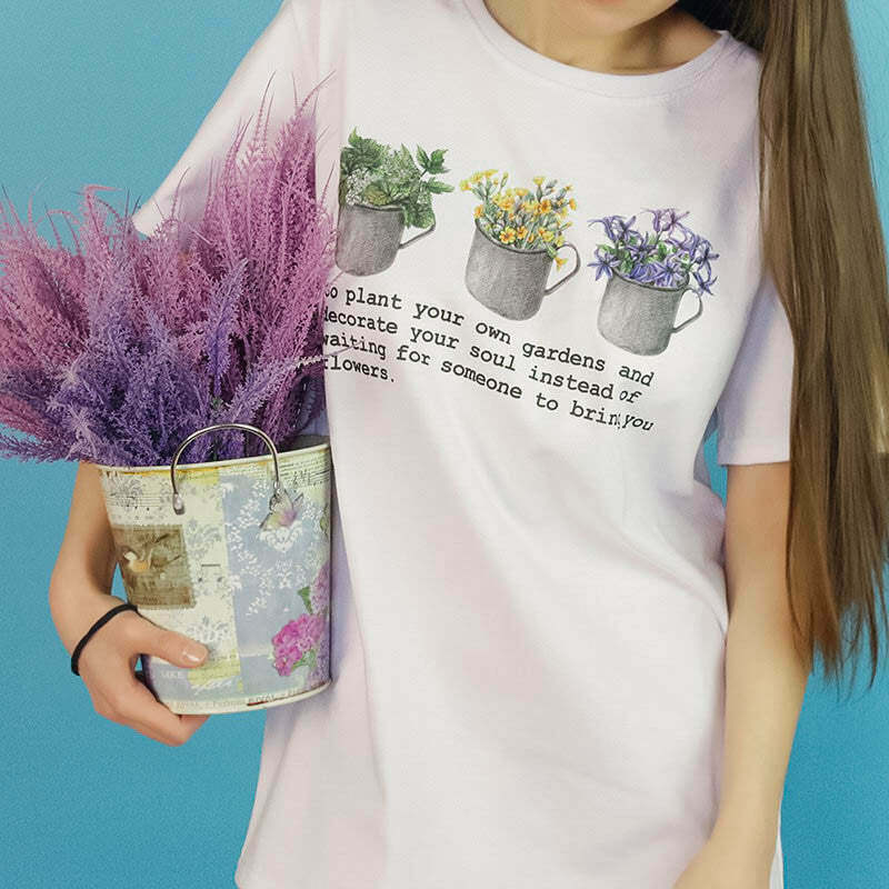 Trendy Y2K Gardens T-Shirt in Soft Cotton-Spandex Blend for Stylish Grunge Looks