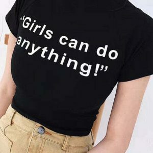 Trendy Y2K Girls Can Do Anything Cream Crop Tee - Stylish Baddie Girls Fashion