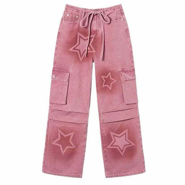 Trendy Y2K Graffiti Star Jeans with Distressed Details for a Retro Street Style Look