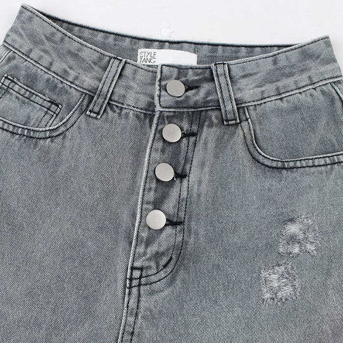 Trendy Y2K Grey Baggy Jeans with Ripped Details and Low Rise Fit for Effortless Style