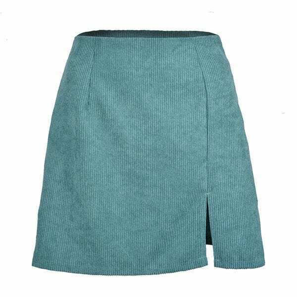 Trendy Y2K Grey Cord Skirt with Drawstring, Perfect for Emo and Casual Styles