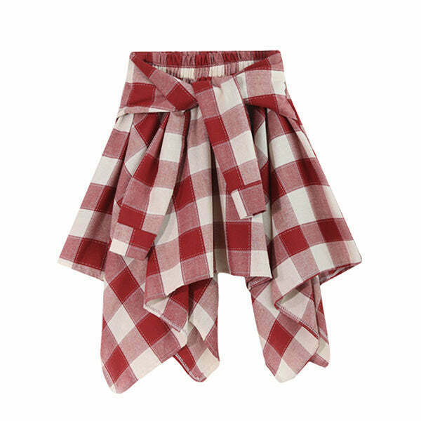 Trendy Y2K Grey Plaid Drawstring Skirt - Stylish Cargo & Bubble Skirt for Fashion Lovers