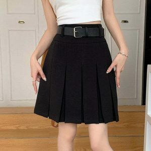 Trendy Y2K Grey Pleated Skirt with Drawstring - Stylish Cargo & Emo Bubble Skirt