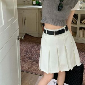 Trendy Y2K Grey Pleated Skirt with Drawstring - Stylish Cargo & Emo Bubble Skirt