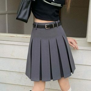 Trendy Y2K Grey Pleated Skirt with Drawstring - Stylish Cargo & Emo Bubble Skirt