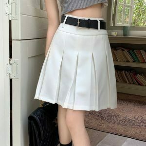 Trendy Y2K Grey Pleated Skirt with Drawstring - Stylish Cargo & Emo Bubble Skirt