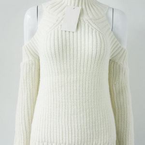 Trendy Y2K High Neck Cold Shoulder Jumper in Green - Cozy Cable Knit Style with Pockets