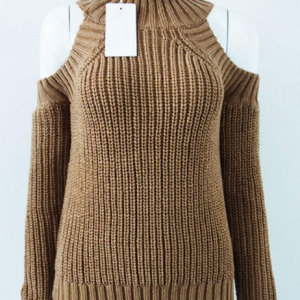 Trendy Y2K High Neck Cold Shoulder Jumper in Green - Cozy Cable Knit Style with Pockets