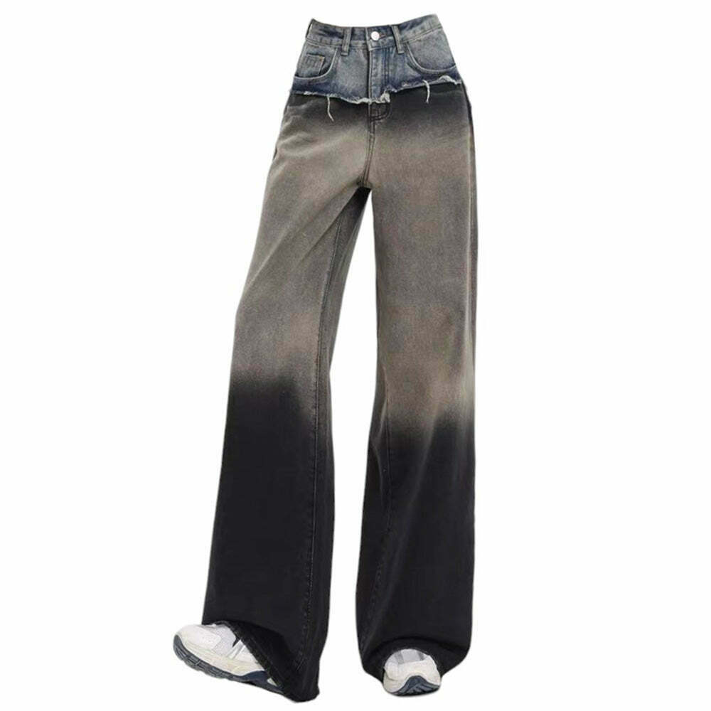 Trendy Y2K Layered Baggy Jeans with Ripped Details and Buckle Accents for a Chic Look