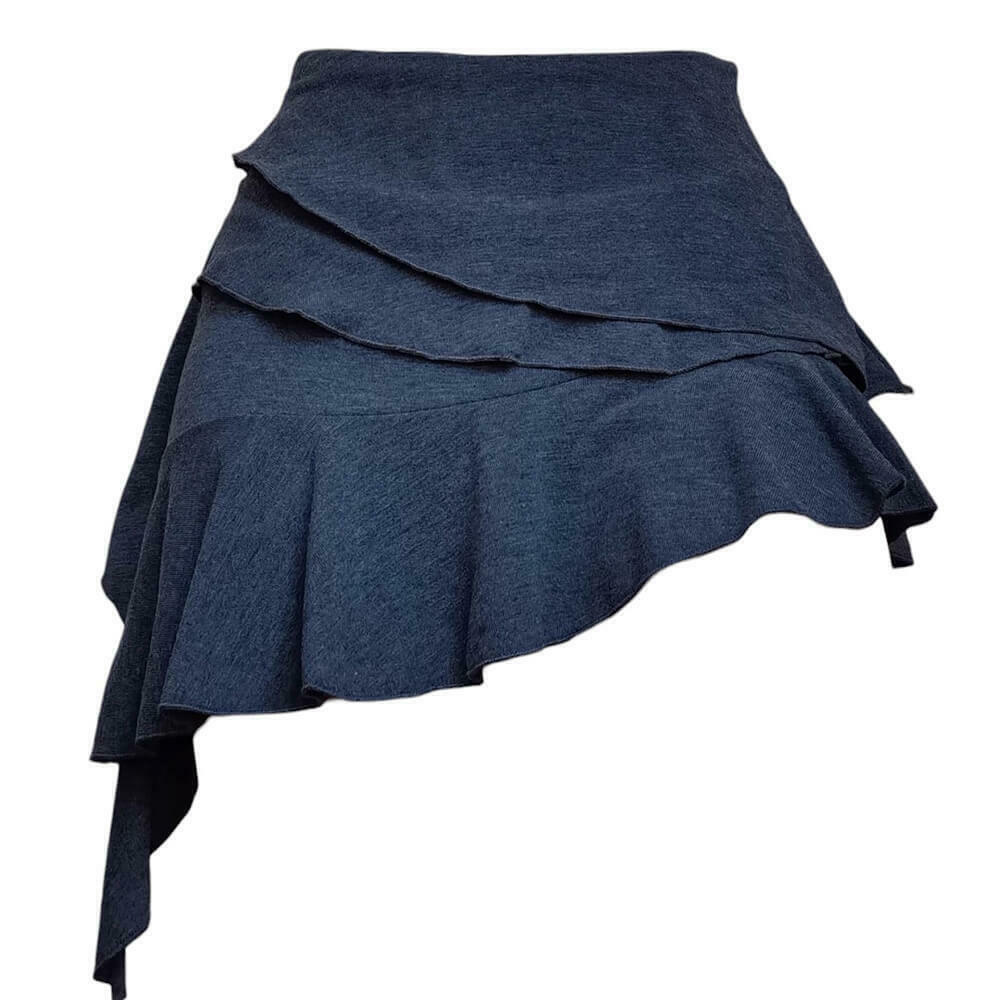 Trendy Y2K Layered Skirt in Grey Cargo Style with Drawstring and Pleated Design