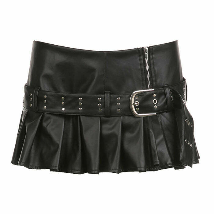 Trendy Y2K Leather Micro Skirt with Drawstring Detail - Stylish Grey Cargo Design