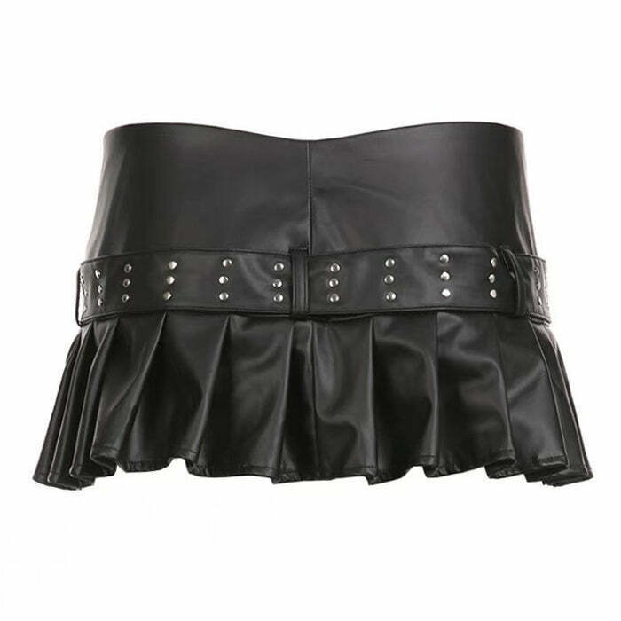 Trendy Y2K Leather Micro Skirt with Drawstring Detail - Stylish Grey Cargo Design