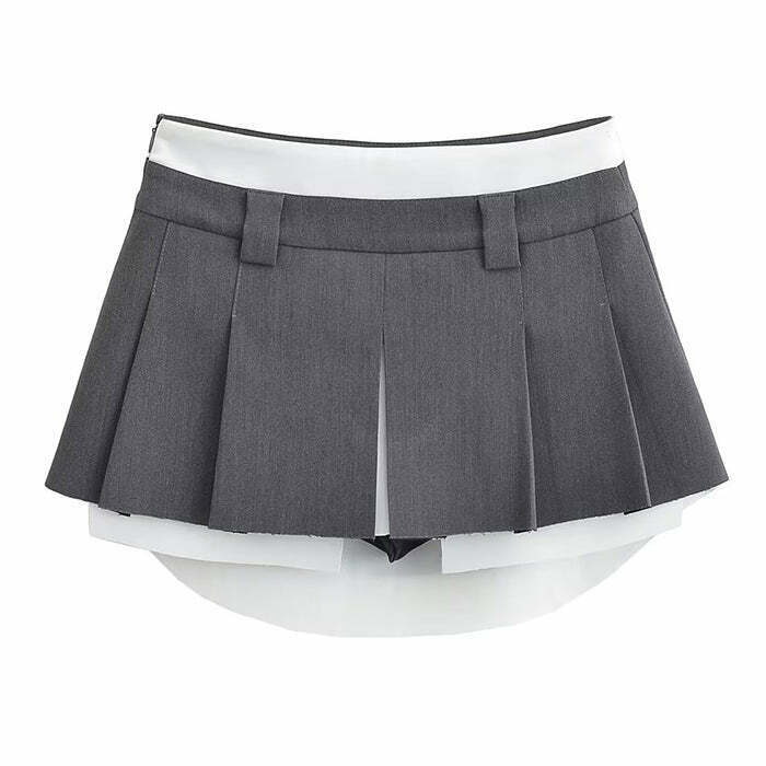 Trendy Y2K Mini Pleated Skirt in Grey - Stylish Drawstring Design for Effortless Chic