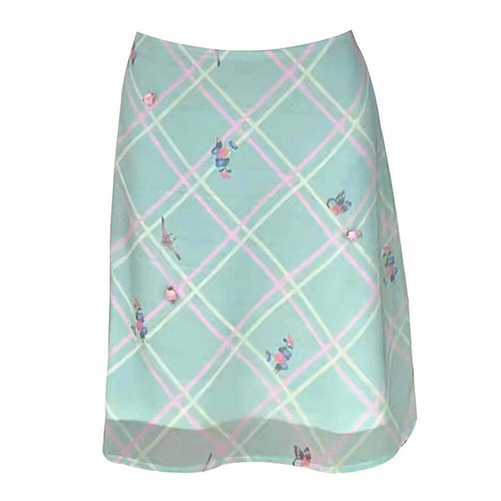 Trendy Y2K Mint Green Plaid Drawstring Skirt - Stylish Bubble Skirt for Fashion Lovers