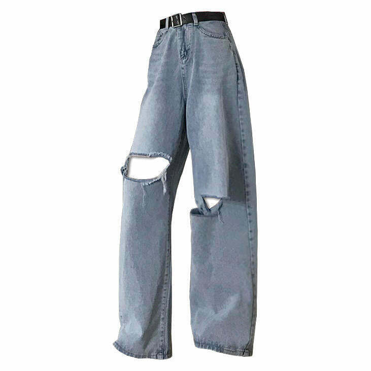 Trendy Y2K Missed Calls Jeans with Star Patch, Ripped Details, and Baggy Fit for Style