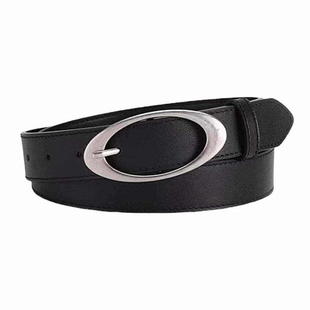 Trendy Y2K Oval Buckle Belt with Rivets - Stylish Leather Belt for Jeans and Skirts