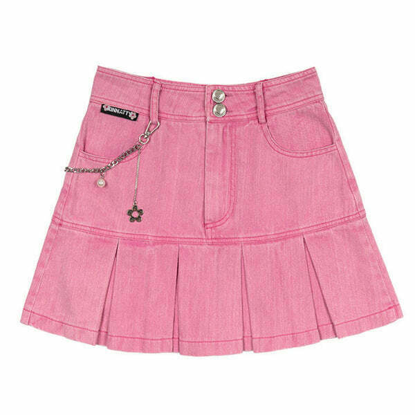 Trendy Y2K Pink Denim Skirt with Distressed Details for a Retro Fashion Statement