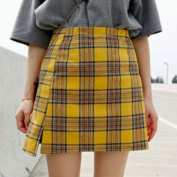 Trendy Y2K Plaid Check Mini Skirt with Drawstring Waist - Stylish Grey Cargo Design