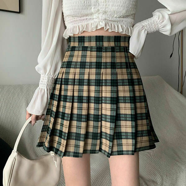 Trendy Y2K Plaid Skirt with Drawstring, Grey Cargo Style for a Chic Emo Look