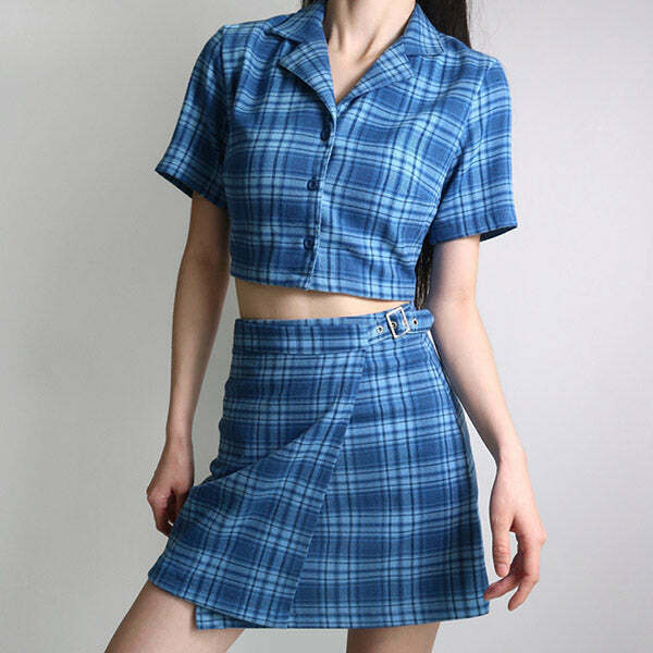 Trendy Y2K Plaid Skirt with Drawstring, Grey Cargo Style, Perfect for Emo Fashion Lovers