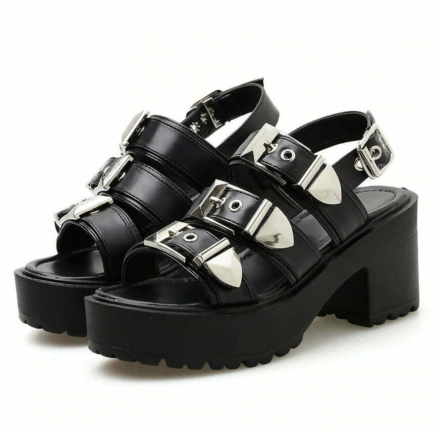 Trendy Y2K Pocket Money Buckle Sandals with Stylish Tabi Design and Heart Buckle Detail