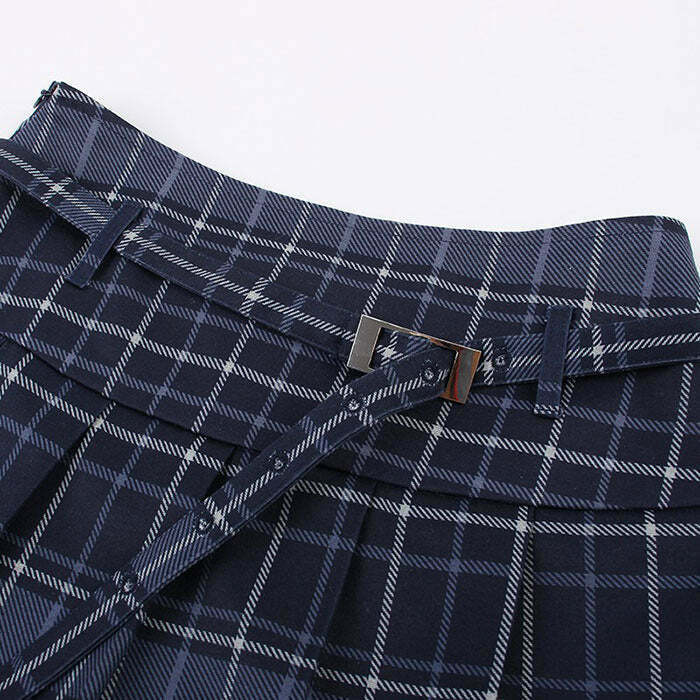 Trendy Y2K Preppy Aesthetic Plaid Skirt with Drawstring - Stylish Grey Cargo & Bubble Design