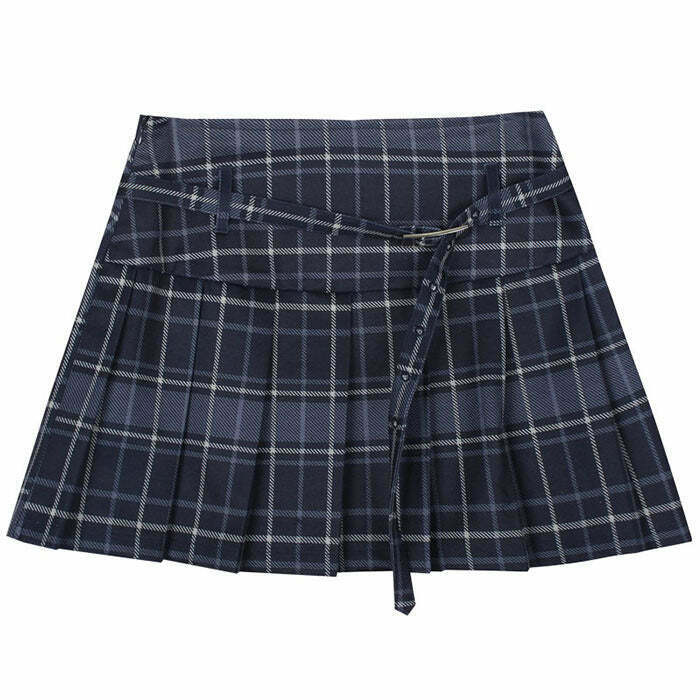 Trendy Y2K Preppy Aesthetic Plaid Skirt with Drawstring - Stylish Grey Cargo & Bubble Design