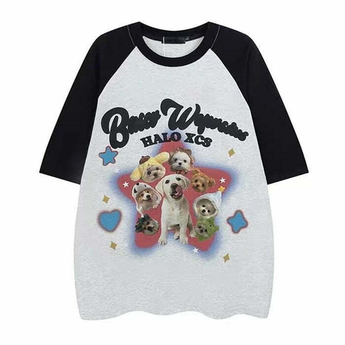 Trendy Y2K Puppy Oversized Graphic Tee - Vintage-Inspired Streetwear for Fashion Lovers