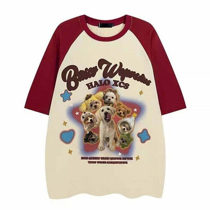 Trendy Y2K Puppy Oversized Graphic Tee - Vintage-Inspired Streetwear for Fashion Lovers