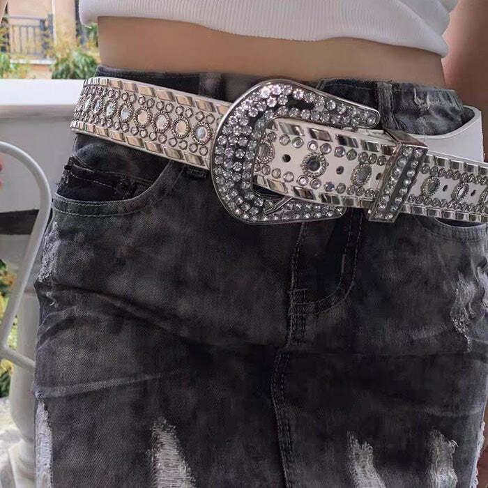 Trendy Y2K Rhinestone Belt - Sparkling Bedazzled Accessory for Fashion-Forward Styles