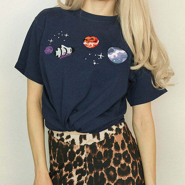 Trendy Y2K Satellite T-Shirt in Soft 95% Cotton & 5% Spandex - Perfect for Punk Style Lovers