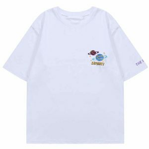 Trendy Y2K Saturn T-Shirt for Men - Soft 95% Cotton & 5% Spandex, Retro Style