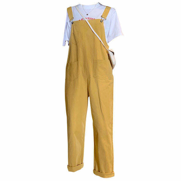 Trendy Y2K School Bus Dungarees with Stylish Pearl Bustier Top for a Chic Look