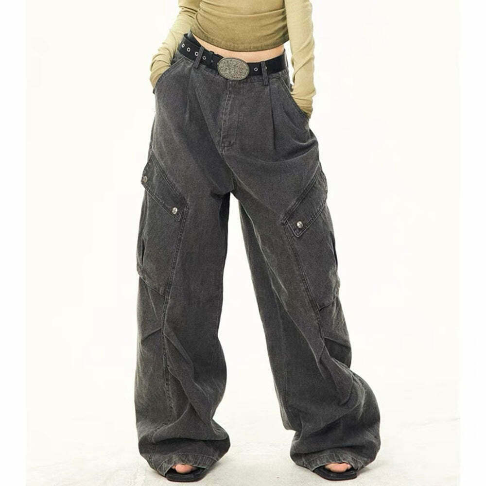 Trendy Y2K Skater Cargo Jeans in Orange - Stylish Baggy Fit with Functional Pockets