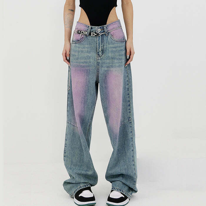 Trendy Y2K Skater Girl Baggy Jeans with Ripped Details and Stylish Low Rise Fit