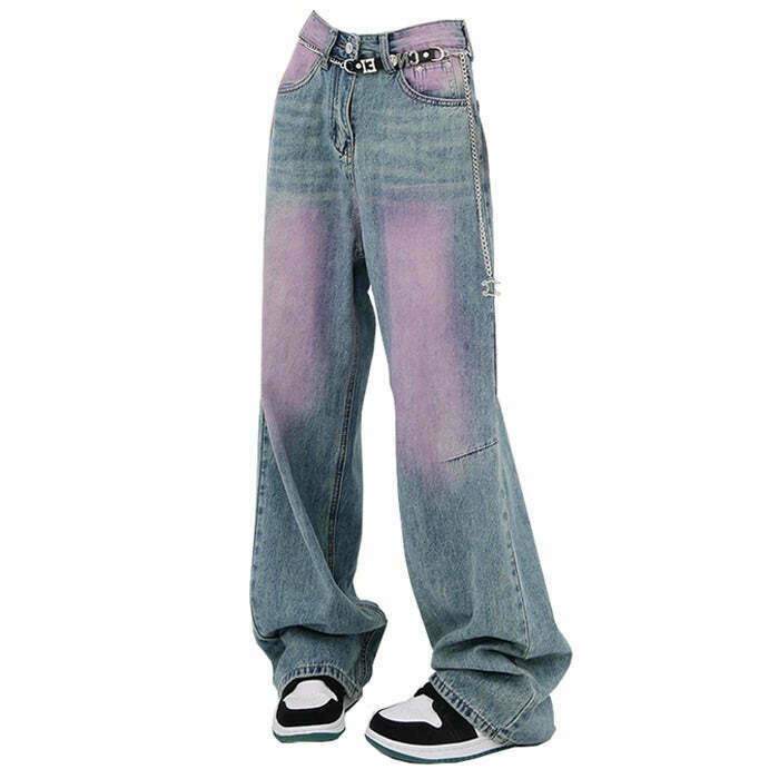 Trendy Y2K Skater Girl Baggy Jeans with Ripped Details and Stylish Low Rise Fit