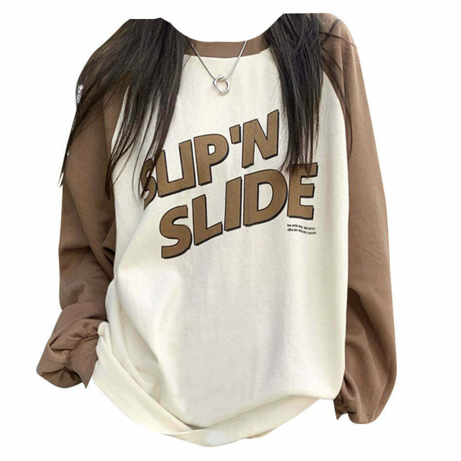 Trendy Y2K Slip n Slide Sweatshirt in Cozy Fabric - Perfect for Emo Fashion Lovers