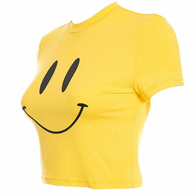 Trendy Y2K Smiley Face Crop Top with Bow Tie Detail - Cute Fairy Style for Every Occasion