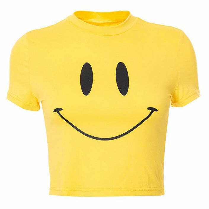 Trendy Y2K Smiley Face Crop Top with Bow Tie Detail - Cute Fairy Style for Every Occasion