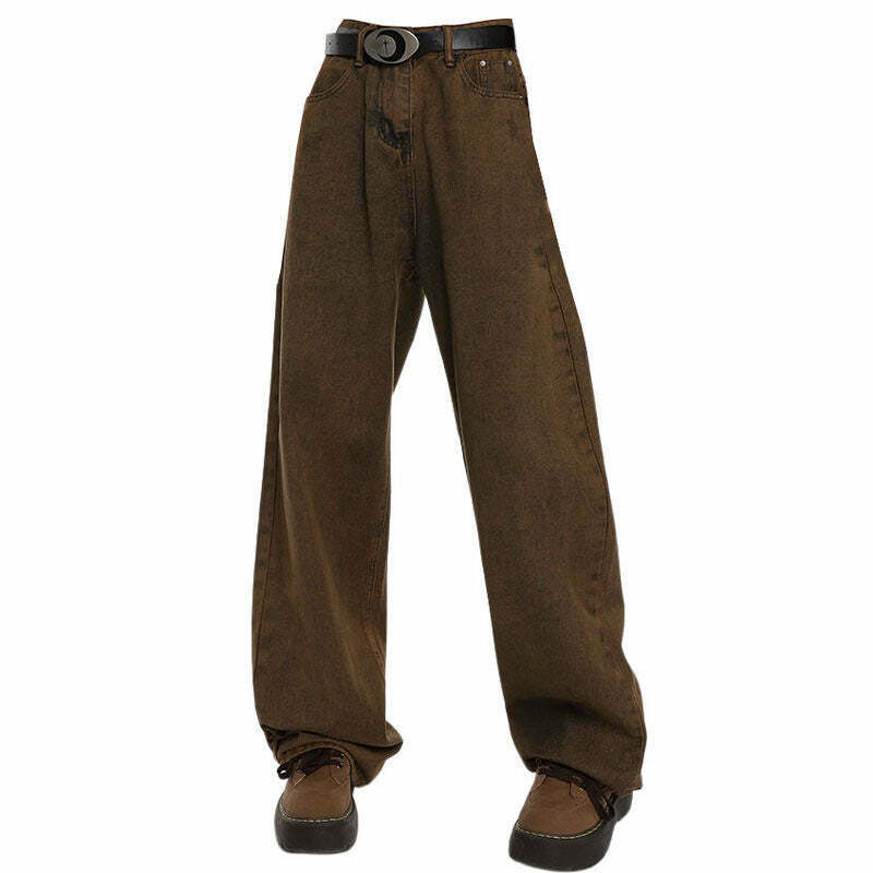 Trendy Y2K Stacked Ripped Brown Jeans for a Stylish Baggy Look - Perfect for Any Outfit