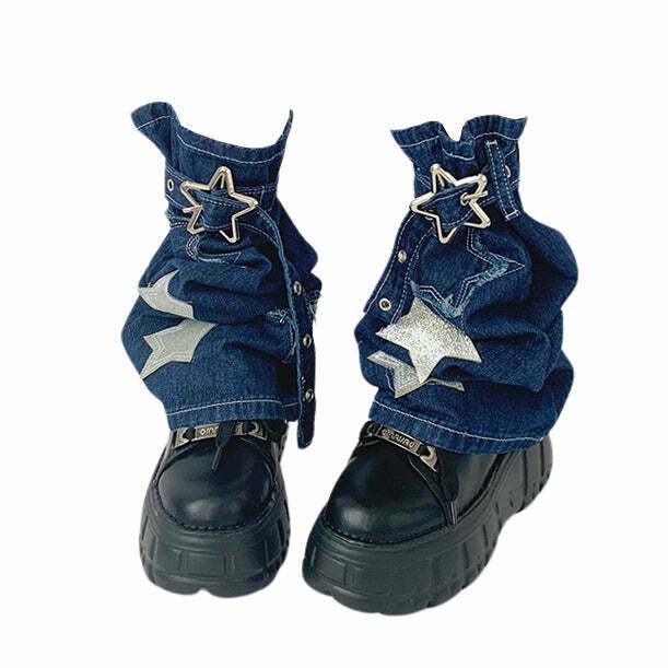 Trendy Y2K Star Denim Leg Warmers - Stylish Grunge Blue Jean Accessories for Fashion Lovers