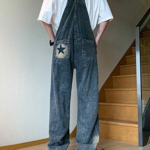 Trendy Y2K Star Girl Denim Overalls with Pleated Skirt Design for a Chic Vintage Look