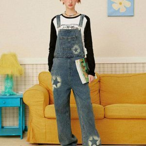 Trendy Y2K Star Girl Denim Overalls with Pleated Skirt Design for a Chic Vintage Look