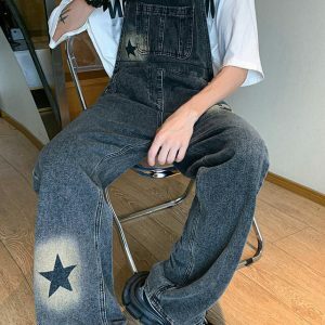 Trendy Y2K Star Girl Denim Overalls with Pleated Skirt Design for a Chic Vintage Look