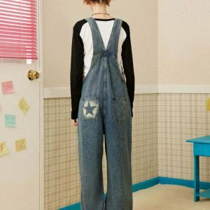 Trendy Y2K Star Girl Denim Overalls with Pleated Skirt Design for a Chic Vintage Look