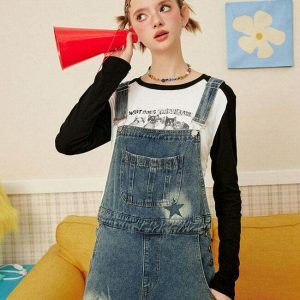 Trendy Y2K Star Girl Denim Overalls with Pleated Skirt Design for a Chic Vintage Look