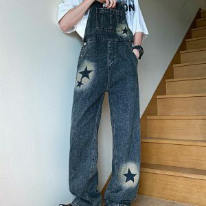 Trendy Y2K Star Girl Denim Overalls with Pleated Skirt Design for a Chic Vintage Look