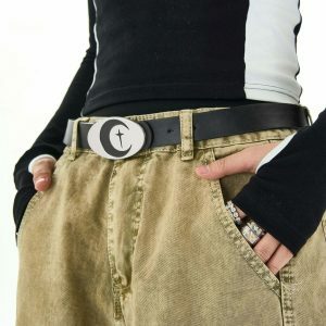 Trendy Y2K Star & Moon Buckle Belt - Bedazzled Design for Preppy Aesthetic Styles